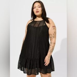 Torrid Black Mini Geo Flowy Lace Cami Trapeze Whimsigoth Dress 2X 18/20 Nwt